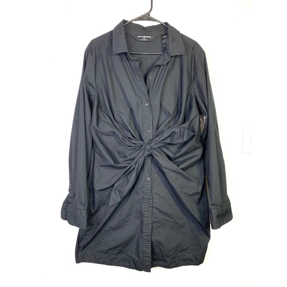 Norma Kamari black shirt button down front knot long sleeve dress women’s sz XL